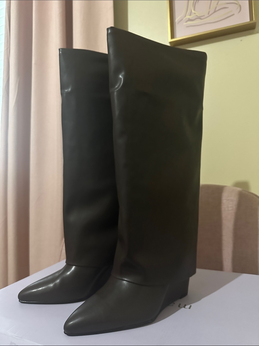 Madden Girl Brown Over-the-Knee Pointed Wedge Boots
